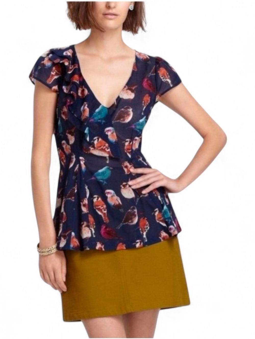 MEADOW RUE / ANTHROPOLOGIE Animal Kingdom Semi Sheer Bird Top - Size 12
